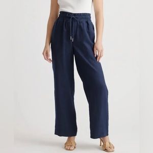 Quince Navy Blue 100% European Linen Wide Leg Pant size Small